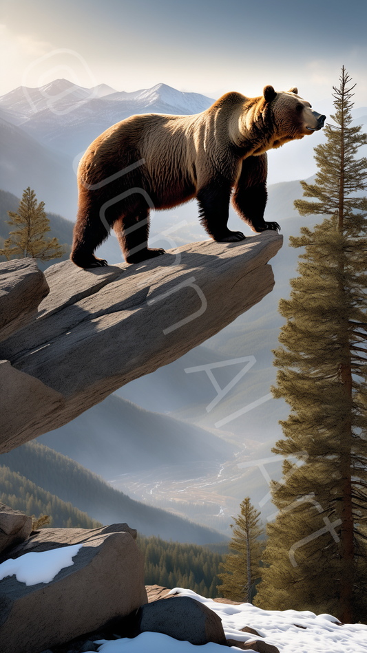 Mighty Bear on the Rock - Mobile Wallpaper